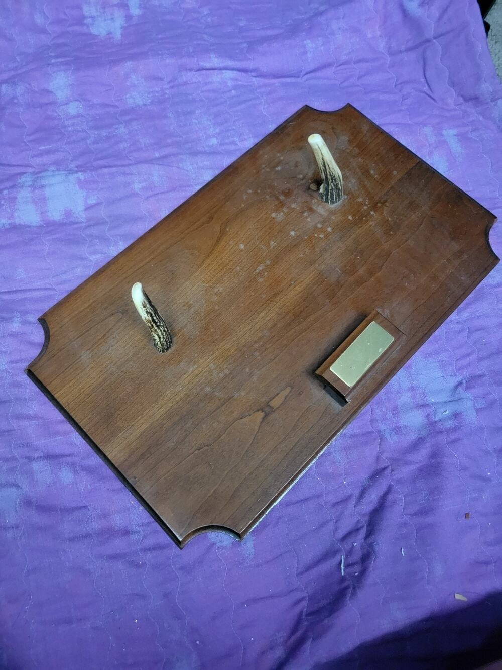 Vintage Wood Knife Display Plaque Wall Hanging with Antler Supports Handmade!
